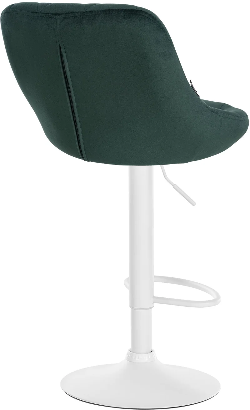 Tabouret de bar en velours vert coutures décoratives pivotant support métal blanc TDB10662