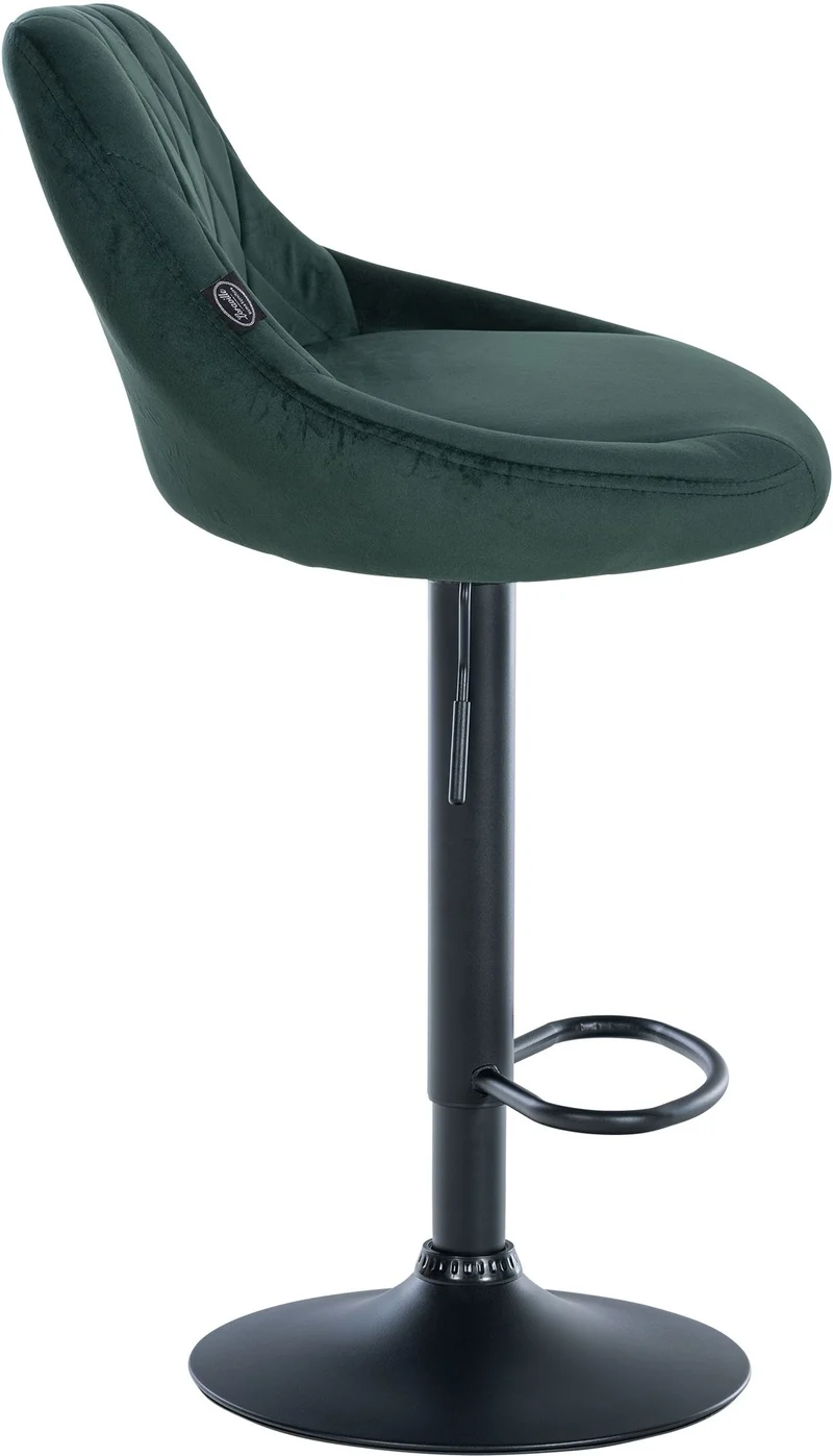 Tabouret de bar en velours vert coutures décoratives pivotant support métal noir TDB10670