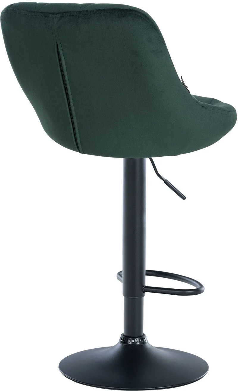 Tabouret de bar en velours vert coutures décoratives pivotant support métal noir TDB10670