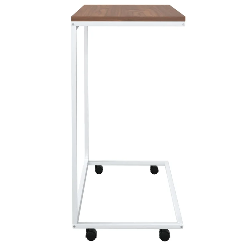 Table d'appoint en forme de C sur roulettes 55 x 35 x 70 cm bois d'ingénierie blanc DEC031292