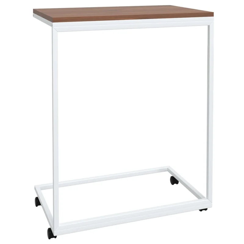Table d'appoint en forme de C sur roulettes 55 x 35 x 70 cm bois d'ingénierie blanc DEC031292