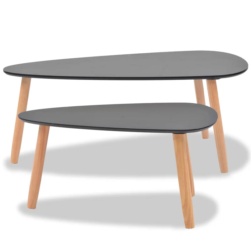 Ensemble de deux tables basses en bois de pin massif et MDF noir DEC031262
