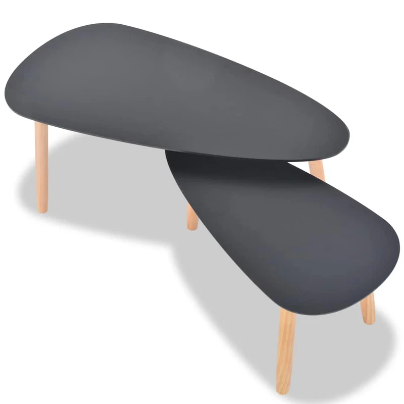 Ensemble de deux tables basses en bois de pin massif et MDF noir DEC031262