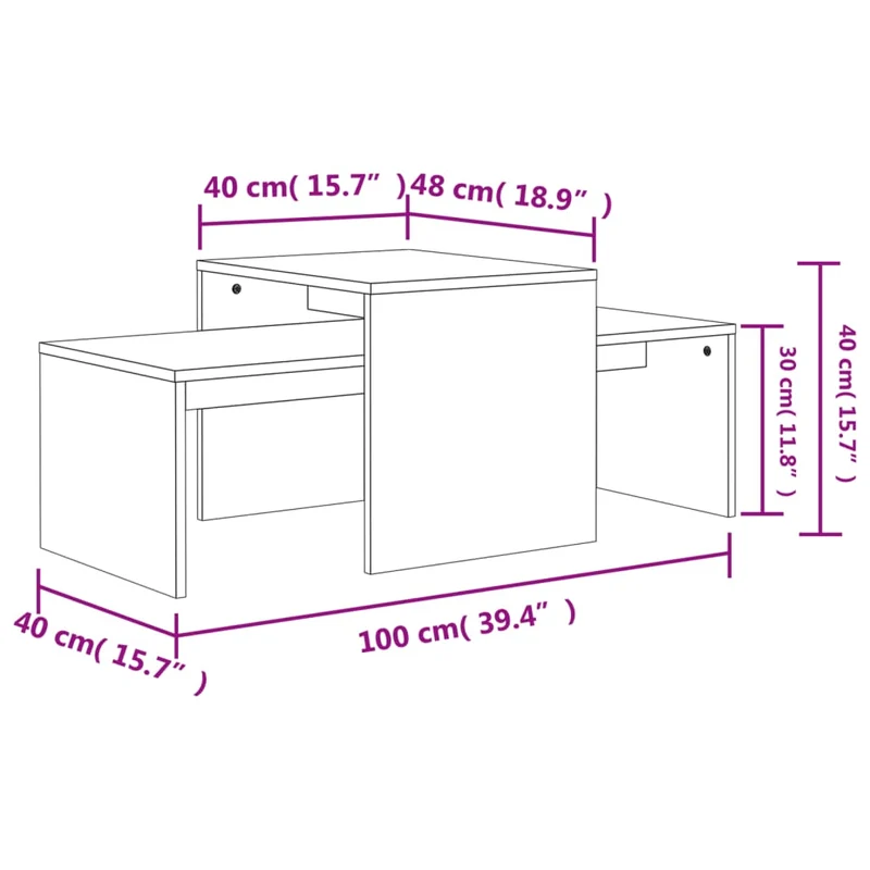 Ensemble de table basse emboîtées 100 x 48 x 40 cm bois ingénierie couleur gris béton DEC031256