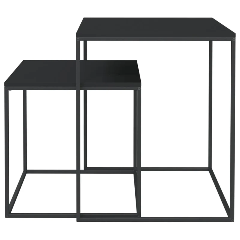 Ensemble de deux table basse tables d'appoint en bois d'ingénierie et métal noir DEC031237