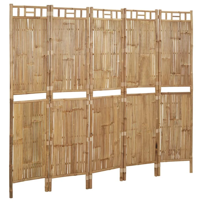 Paravent séparateur de pièce cloison 5 panneaux 200 x 180 cm en bambou marron DEC030935
