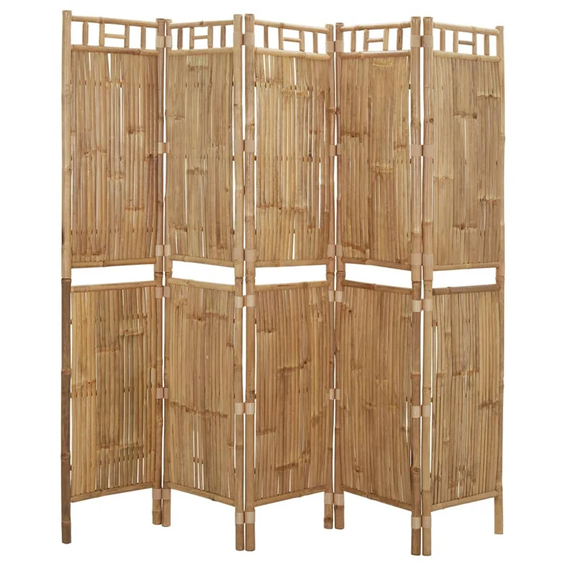 Paravent séparateur de pièce cloison 5 panneaux 200 x 180 cm en bambou marron DEC030935