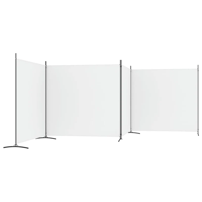 Séparateur de pièce cloison 4 panneaux 698 x 180 cm tissu blanc et fer DEC030842