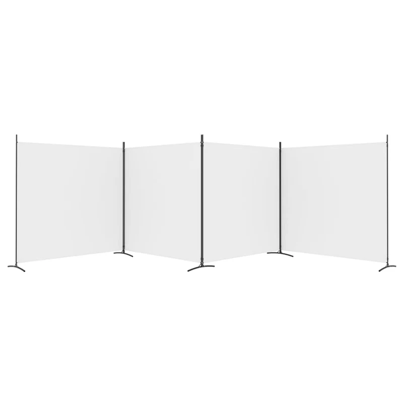 Séparateur de pièce cloison 4 panneaux 698 x 180 cm tissu blanc et fer DEC030842