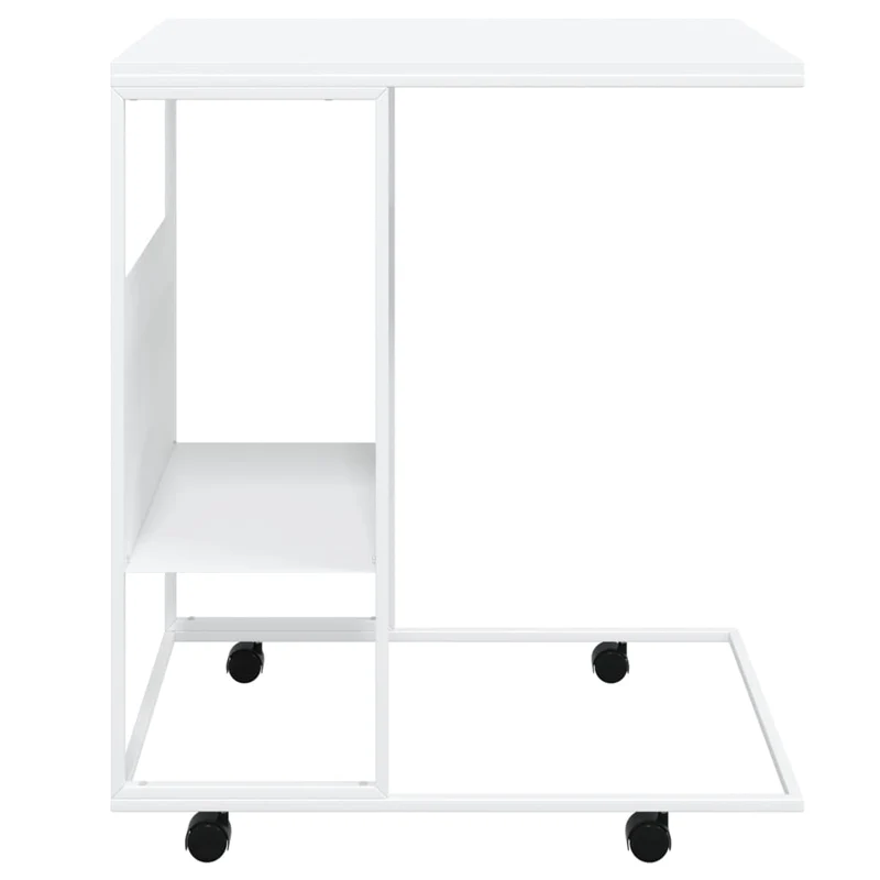Table d'appoint sur roulettes en forme de C 55 x 36 x 63,5cm en bois d'ingénierie blanc DEC031295