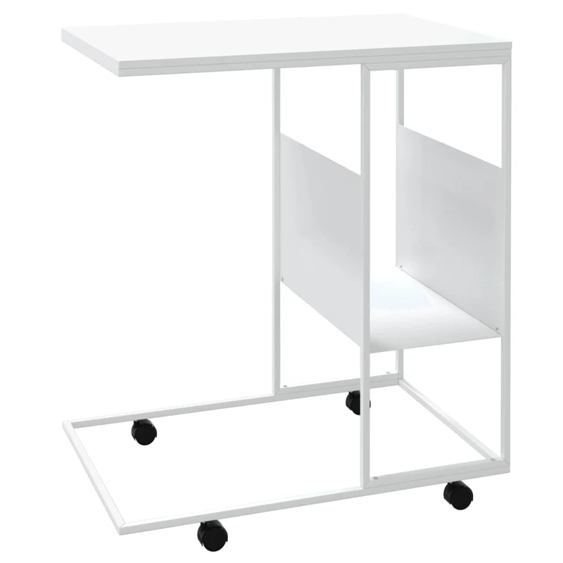 Table d'appoint sur roulettes en forme de C 55 x 36 x 63,5cm en bois d'ingénierie blanc DEC031295