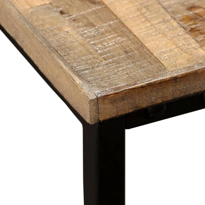 Ensemble de deux table basse en teck massif récupération marron et acier DEC031253
