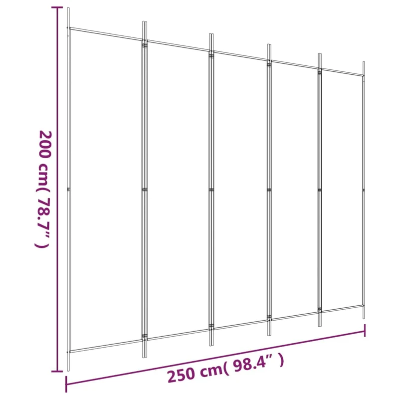 Paravent séparateur de pièce cloison 5 panneaux 250 x 200 cm en tissu noir et fer DEC031013