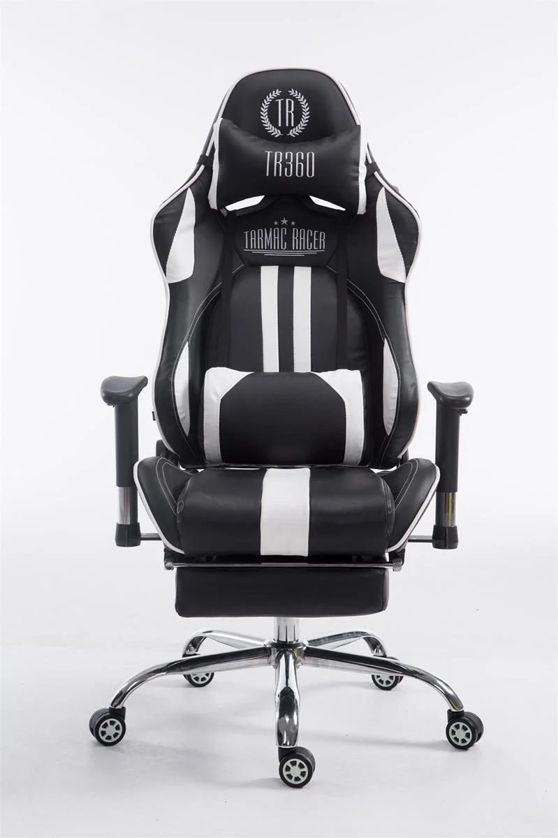 Fauteuil de bureau gamer avec repose-pieds extensible mécanisme de bascule en PVC noir / blanc 10_0002747