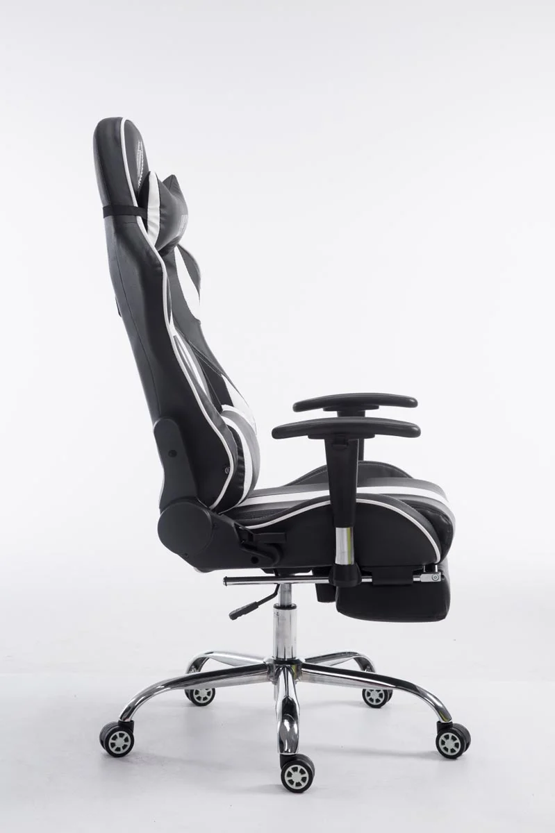 Fauteuil de bureau gamer avec repose-pieds extensible mécanisme de bascule en PVC noir / blanc 10_0002747