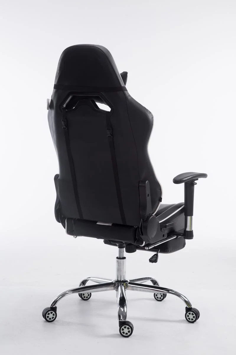 Fauteuil de bureau gamer avec repose-pieds extensible mécanisme de bascule en PVC noir / blanc 10_0002747