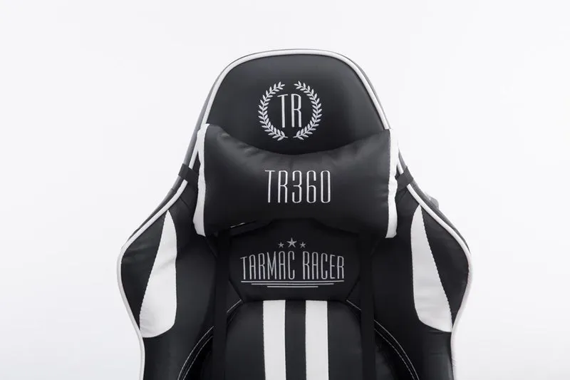 Fauteuil de bureau gamer avec repose-pieds extensible mécanisme de bascule en PVC noir / blanc 10_0002747