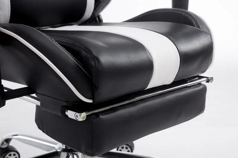 Fauteuil de bureau gamer avec repose-pieds extensible mécanisme de bascule en PVC noir / blanc 10_0002747