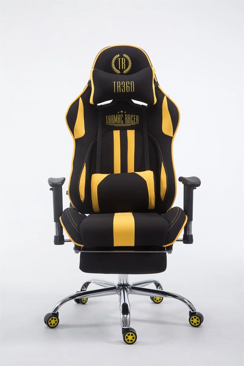 Fauteuil de bureau gamer avec repose-pieds extensible mécanisme de bascule en tissu noir / jaune 10_0002757