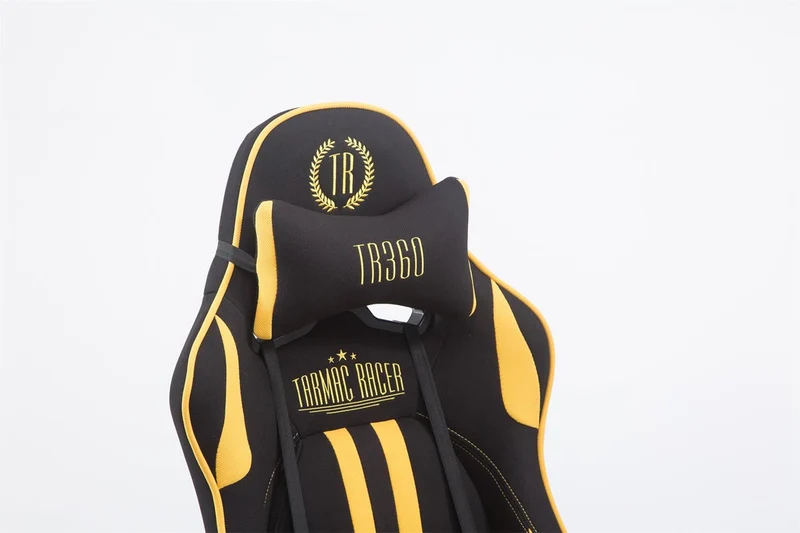 Fauteuil de bureau gamer avec repose-pieds extensible mécanisme de bascule en tissu noir / jaune 10_0002757