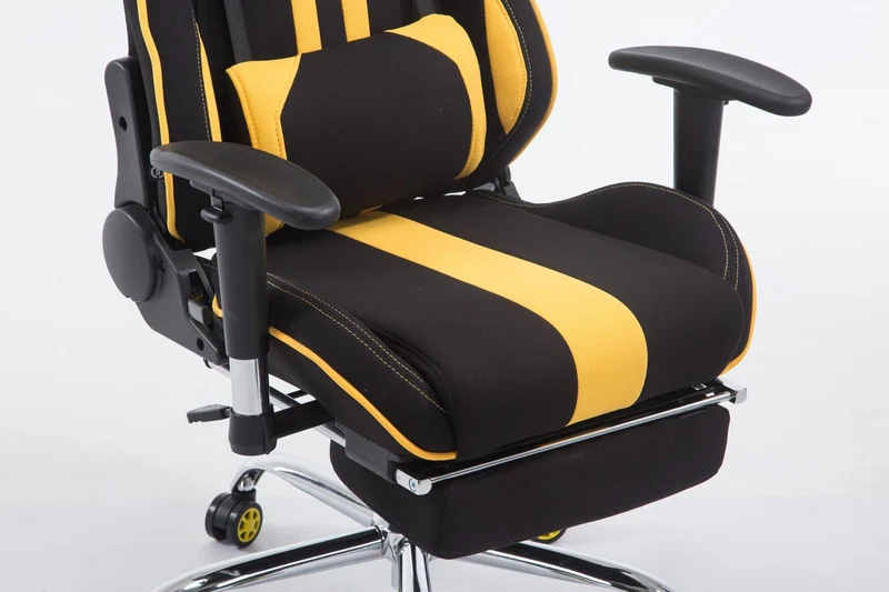 Fauteuil de bureau gamer avec repose-pieds extensible mécanisme de bascule en tissu noir / jaune 10_0002757