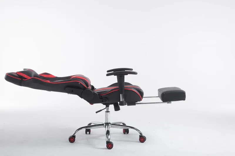 Fauteuil de bureau gamer avec repose-pieds extensible mécanisme de bascule en PVC noir / rouge 10_0002746