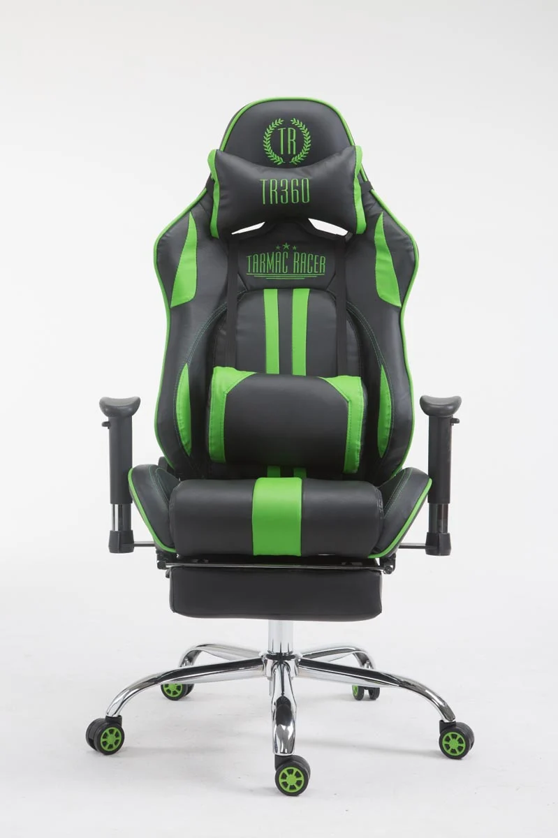 Fauteuil de bureau gamer avec repose-pieds extensible mécanisme de bascule en PVC noir / vert 10_0002744