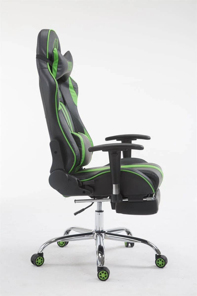 Fauteuil de bureau gamer avec repose-pieds extensible mécanisme de bascule en PVC noir / vert 10_0002744