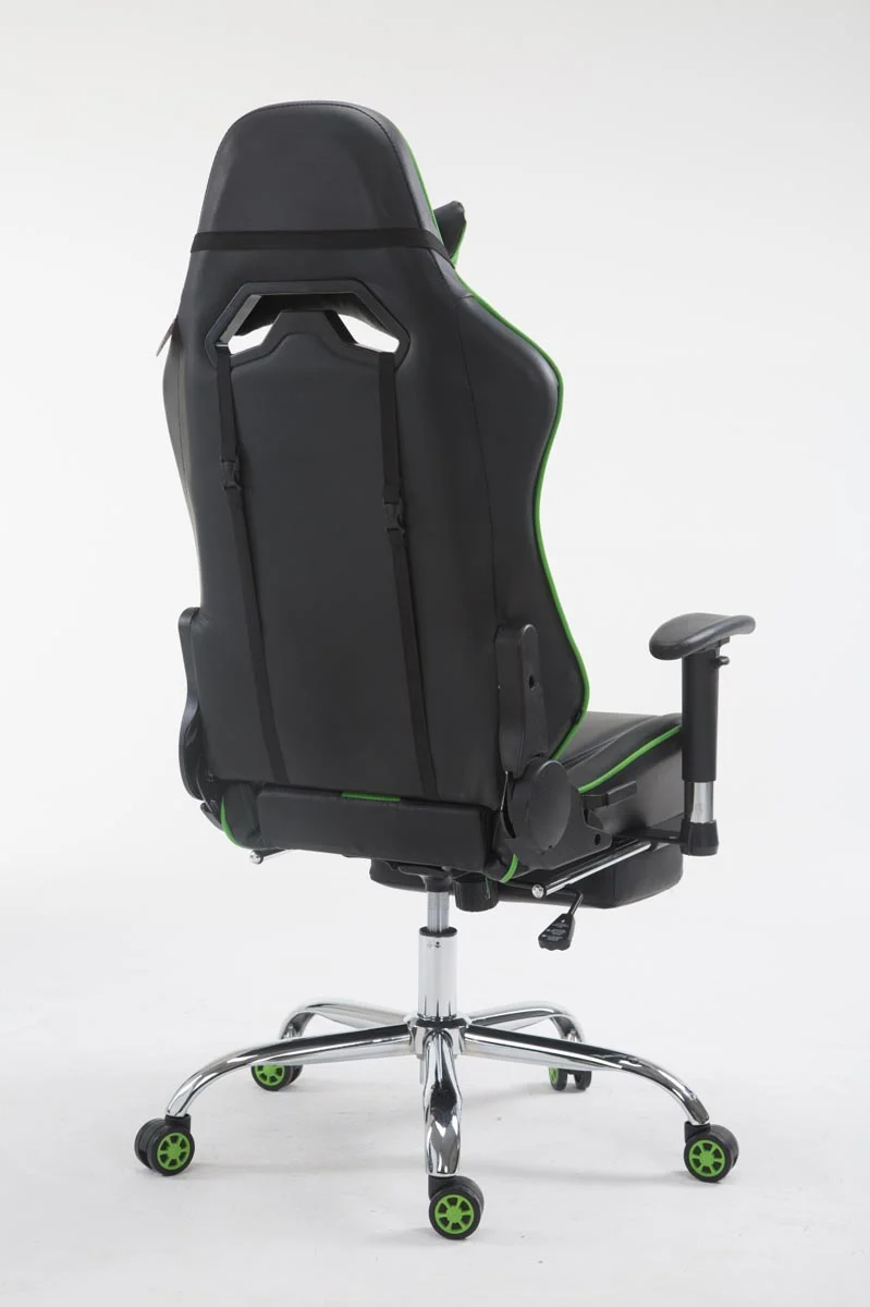 Fauteuil de bureau gamer avec repose-pieds extensible mécanisme de bascule en PVC noir / vert 10_0002744