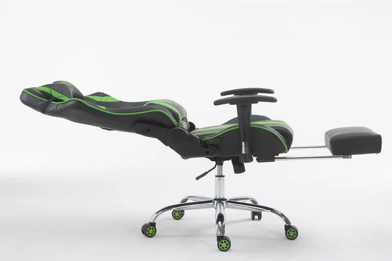 Fauteuil de bureau gamer avec repose-pieds extensible mécanisme de bascule en PVC noir / vert 10_0002744
