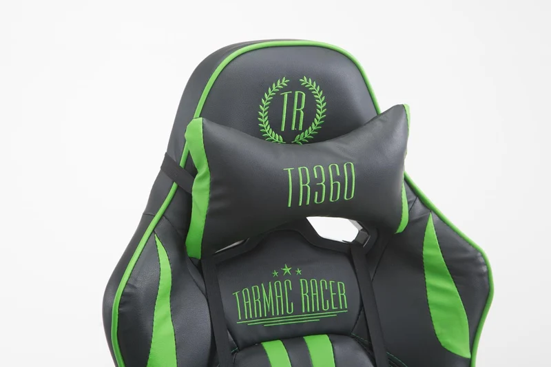 Fauteuil de bureau gamer avec repose-pieds extensible mécanisme de bascule en PVC noir / vert 10_0002744