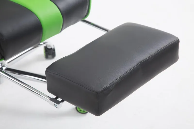 Fauteuil de bureau gamer avec repose-pieds extensible mécanisme de bascule en PVC noir / vert 10_0002744