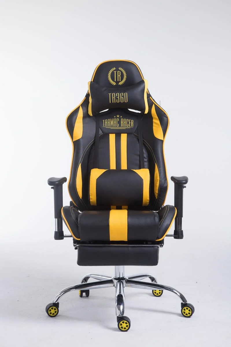 Fauteuil de bureau gamer avec repose-pieds extensible mécanisme de bascule en PVC noir / jaune 10_0002745