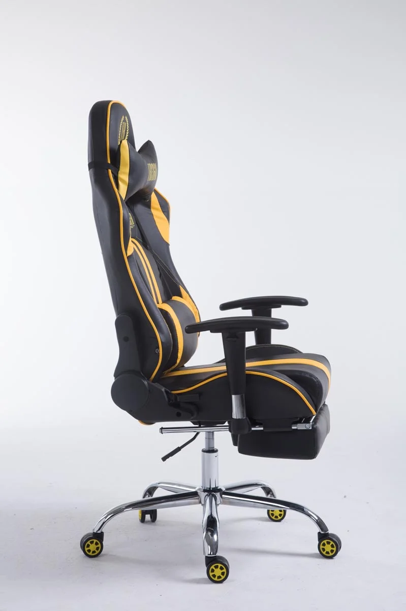 Fauteuil de bureau gamer avec repose-pieds extensible mécanisme de bascule en PVC noir / jaune 10_0002745
