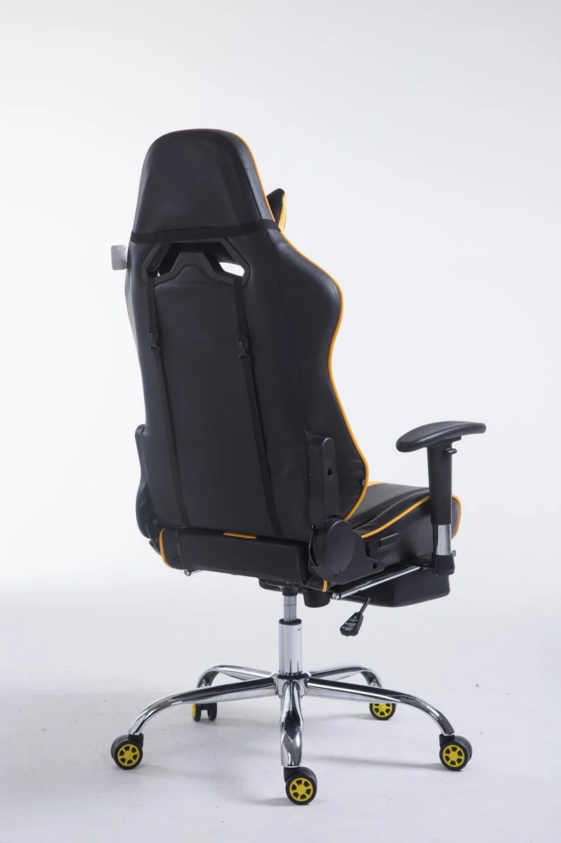 Fauteuil de bureau gamer avec repose-pieds extensible mécanisme de bascule en PVC noir / jaune 10_0002745