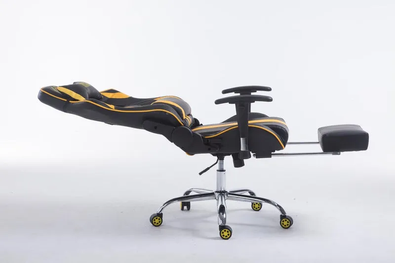 Fauteuil de bureau gamer avec repose-pieds extensible mécanisme de bascule en PVC noir / jaune 10_0002745