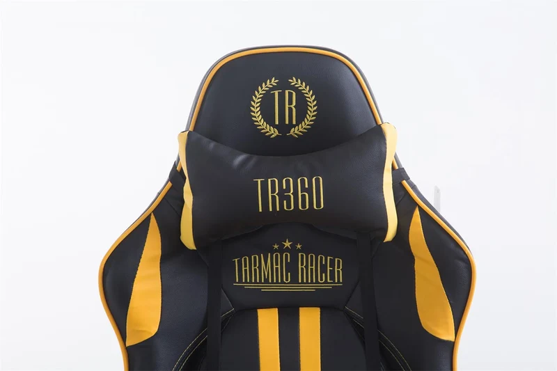 Fauteuil de bureau gamer avec repose-pieds extensible mécanisme de bascule en PVC noir / jaune 10_0002745