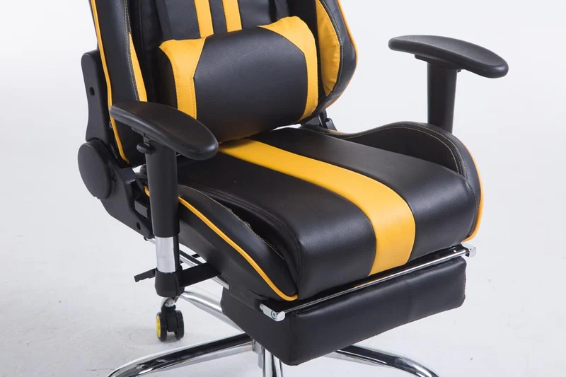 Fauteuil de bureau gamer avec repose-pieds extensible mécanisme de bascule en PVC noir / jaune 10_0002745