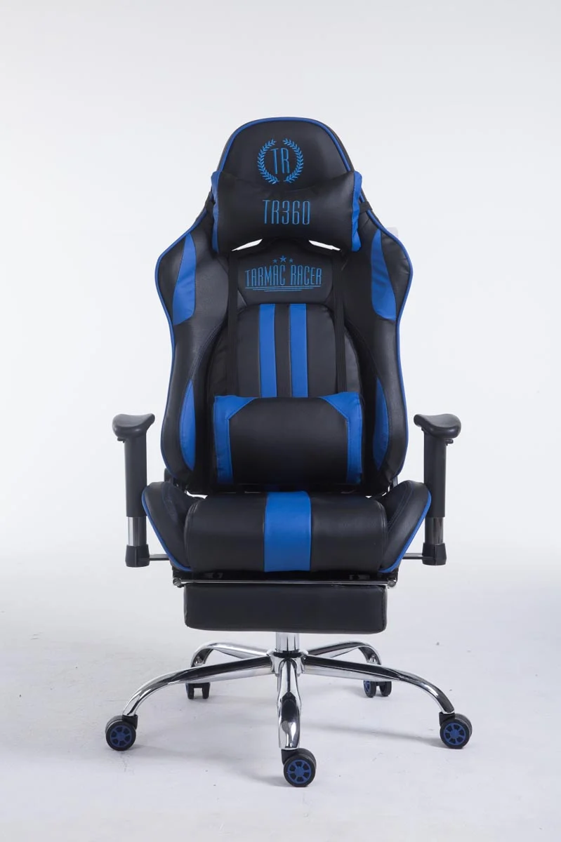 Fauteuil de bureau gamer avec repose-pieds extensible mécanisme de bascule en PVC noir / bleu 10_0002743