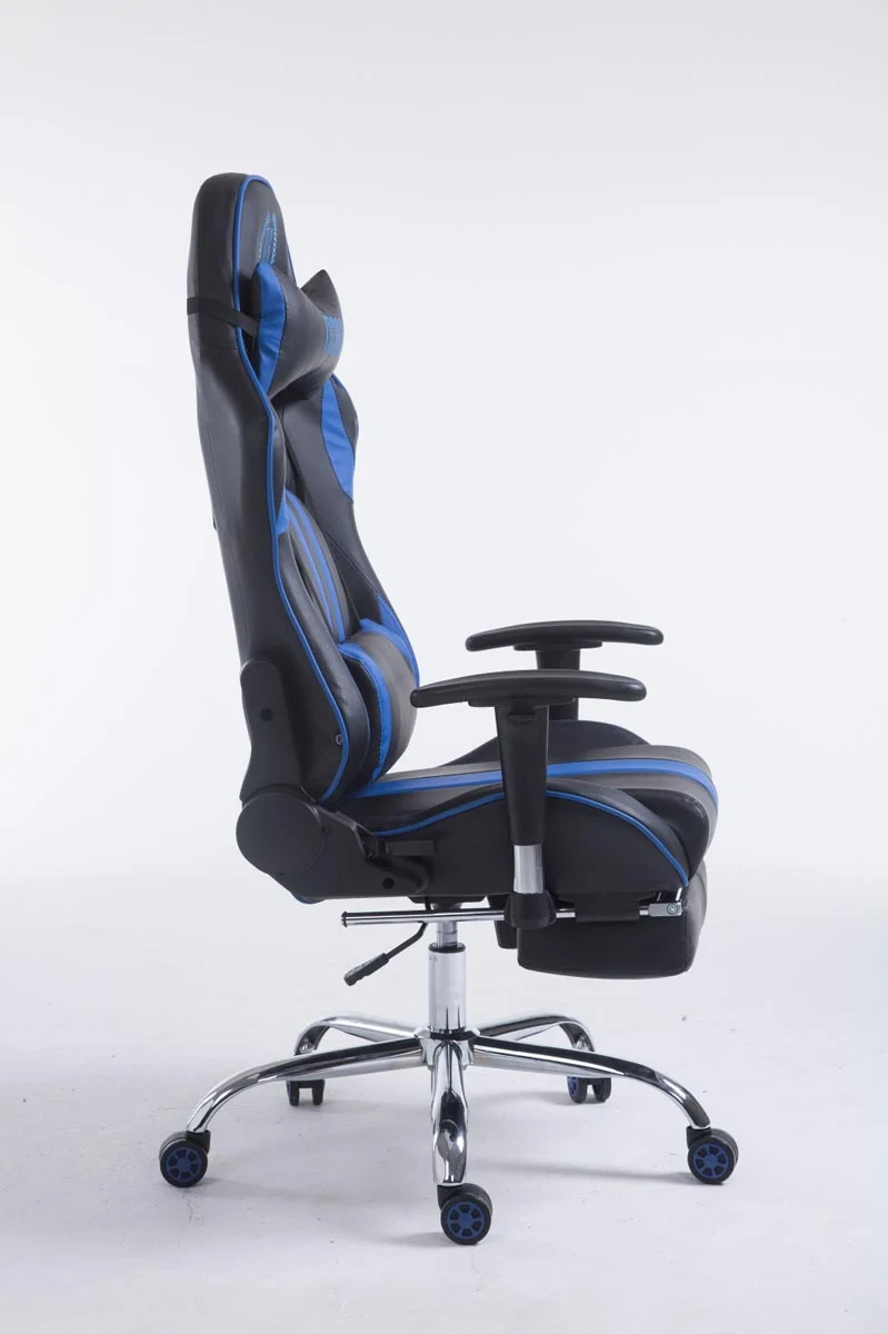 Fauteuil de bureau gamer avec repose-pieds extensible mécanisme de bascule en PVC noir / bleu 10_0002743