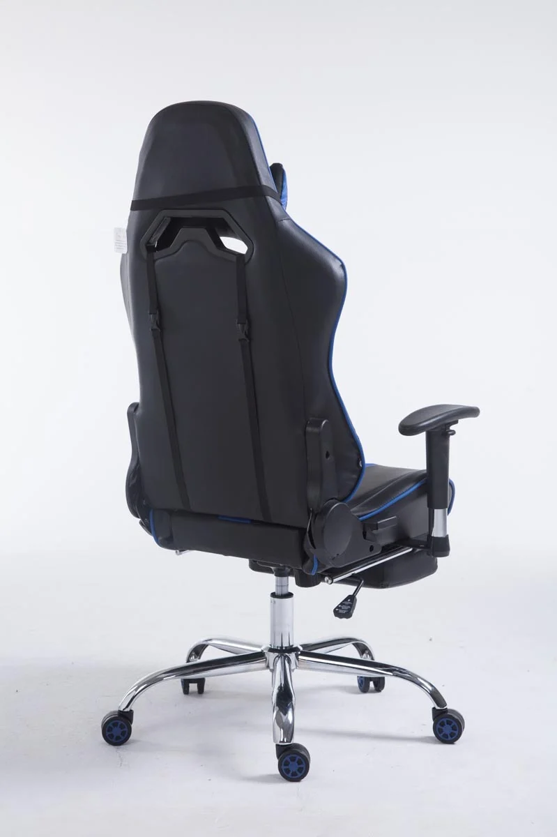 Fauteuil de bureau gamer avec repose-pieds extensible mécanisme de bascule en PVC noir / bleu 10_0002743