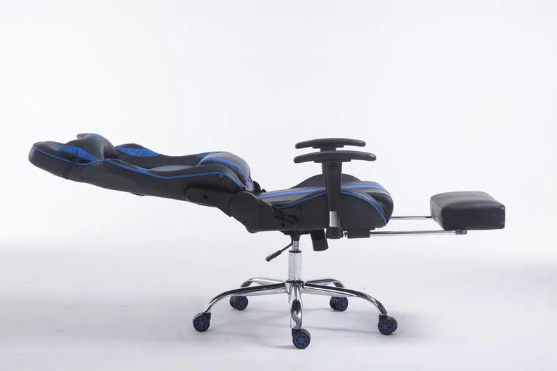 Fauteuil de bureau gamer avec repose-pieds extensible mécanisme de bascule en PVC noir / bleu 10_0002743