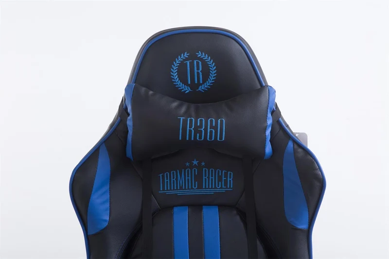Fauteuil de bureau gamer avec repose-pieds extensible mécanisme de bascule en PVC noir / bleu 10_0002743