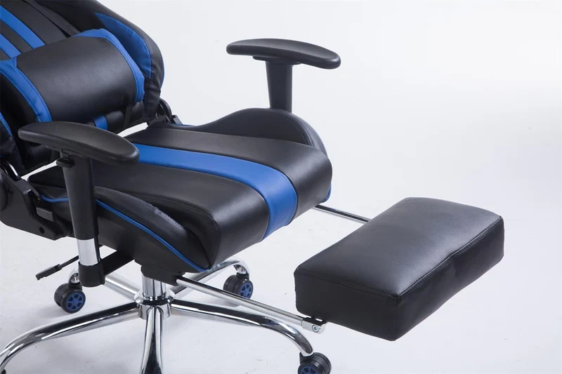 Fauteuil de bureau gamer avec repose-pieds extensible mécanisme de bascule en PVC noir / bleu 10_0002743
