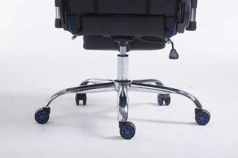 Fauteuil de bureau gamer avec repose-pieds extensible mécanisme de bascule en PVC noir / bleu 10_0002743