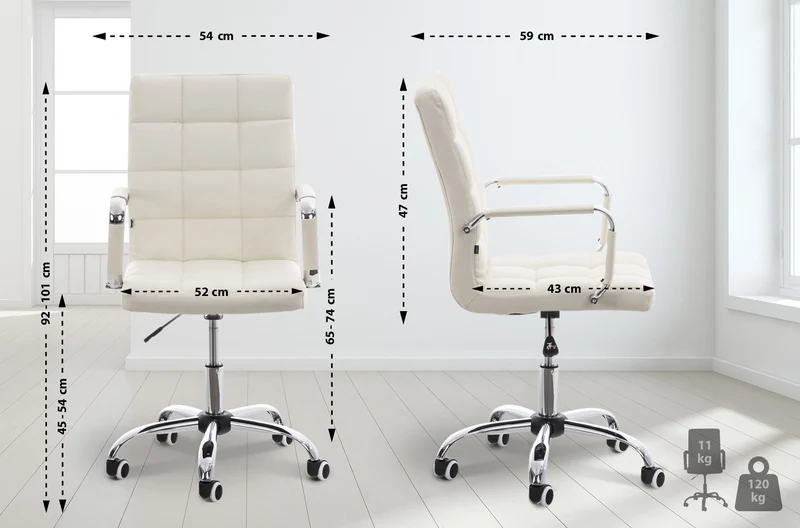 Chaise de bureau mécanisme d'inclinaison hauteur réglable en PVC blanc et métal chromé 10_0002477