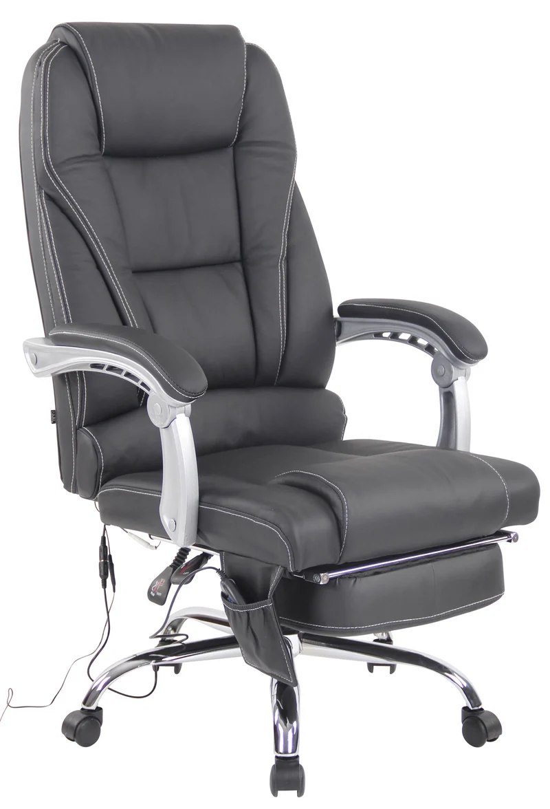 Fauteuil de bureau avec fonction massage et repose-pieds ajustables en véritable cuir noir 10_0002575