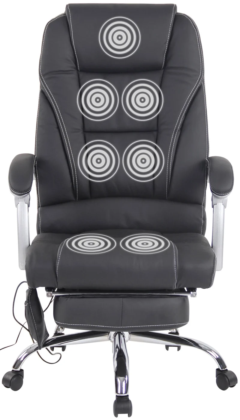 Fauteuil de bureau avec fonction massage et repose-pieds ajustables en véritable cuir noir 10_0002575