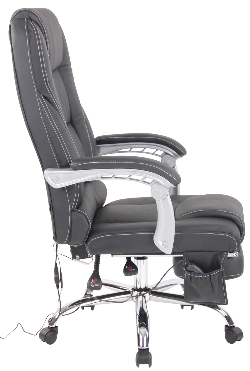Fauteuil de bureau avec fonction massage et repose-pieds ajustables en véritable cuir noir 10_0002575