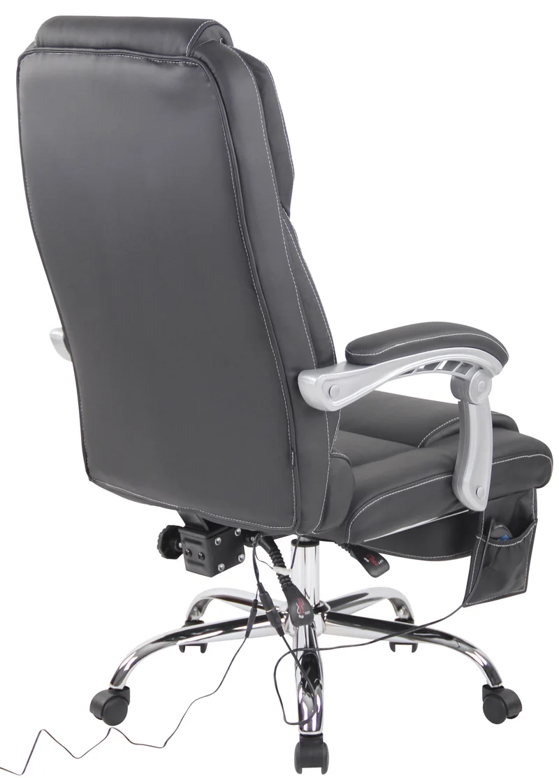 Fauteuil de bureau avec fonction massage et repose-pieds ajustables en véritable cuir noir 10_0002575